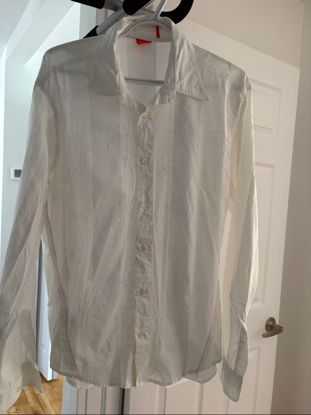 Hugo Boss White Long-Sleeve Textured Dress Shirt